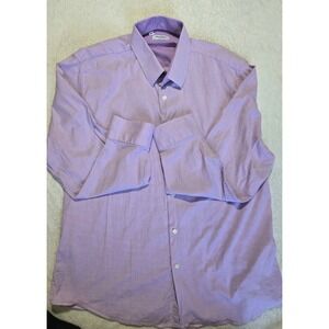 Duchamp London Men's Slim Fit Dress Shirt 18.5 XXL Purple Micro Check Stretch